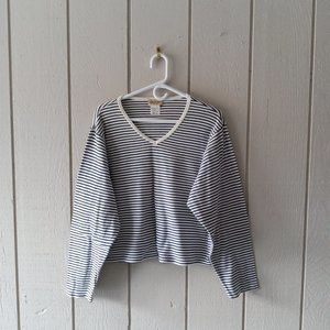 ladies navy-white stripe v-neck sweater, soft cotton, Non-Fiction, size L, new